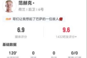 赛场血色！范赫克此役2次解围2次拦截4次抢断，13次对抗9次成功+7次长传1次成功